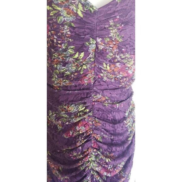 NEW LAUNDRY BY SHELLI SEGAL  PURPLE FLORAL LACE RUCHED DRESS SZ 10 - Picture 3 of 9